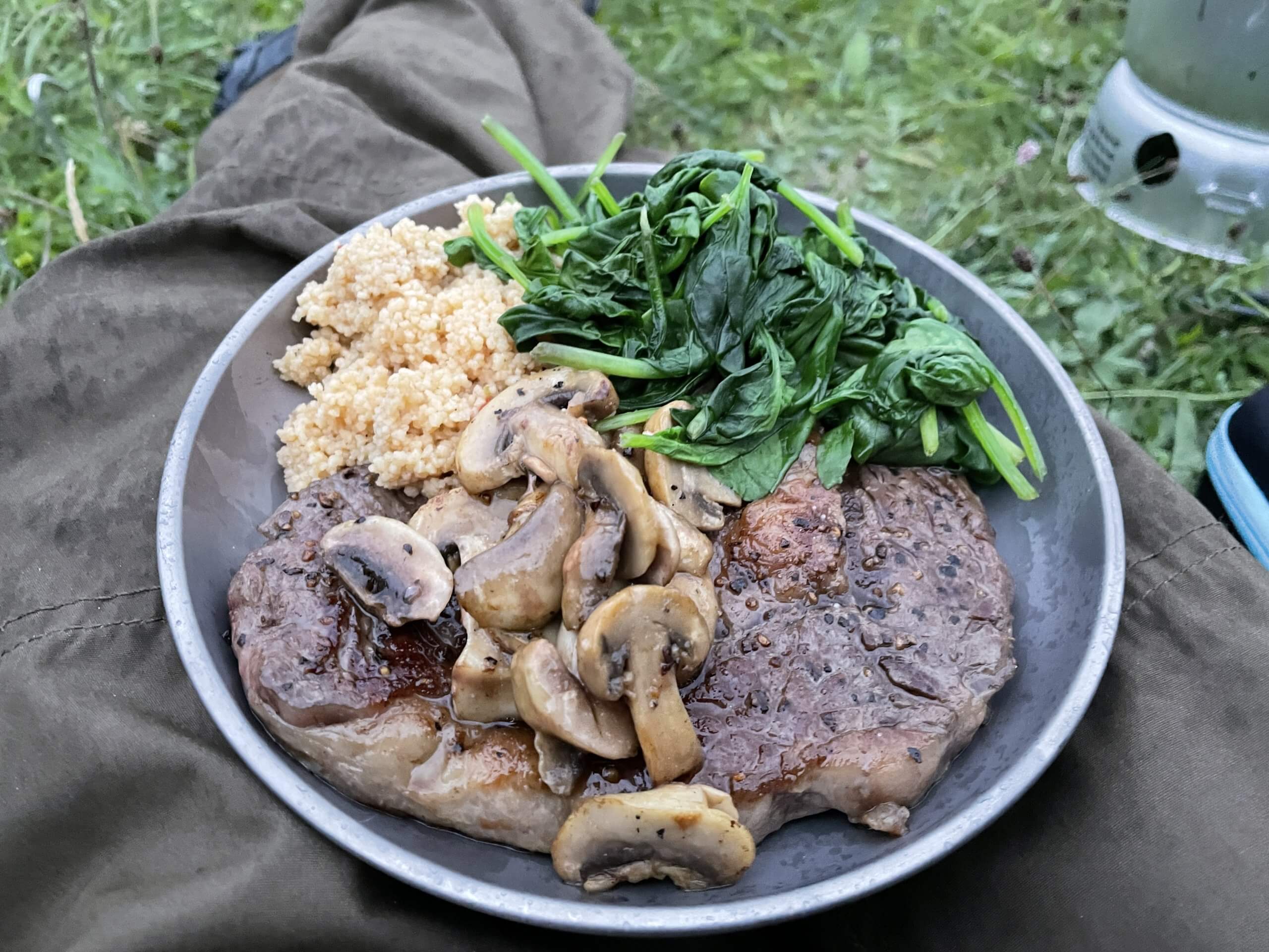 Ribeye Steak with Couscous Spinach Mushrooms